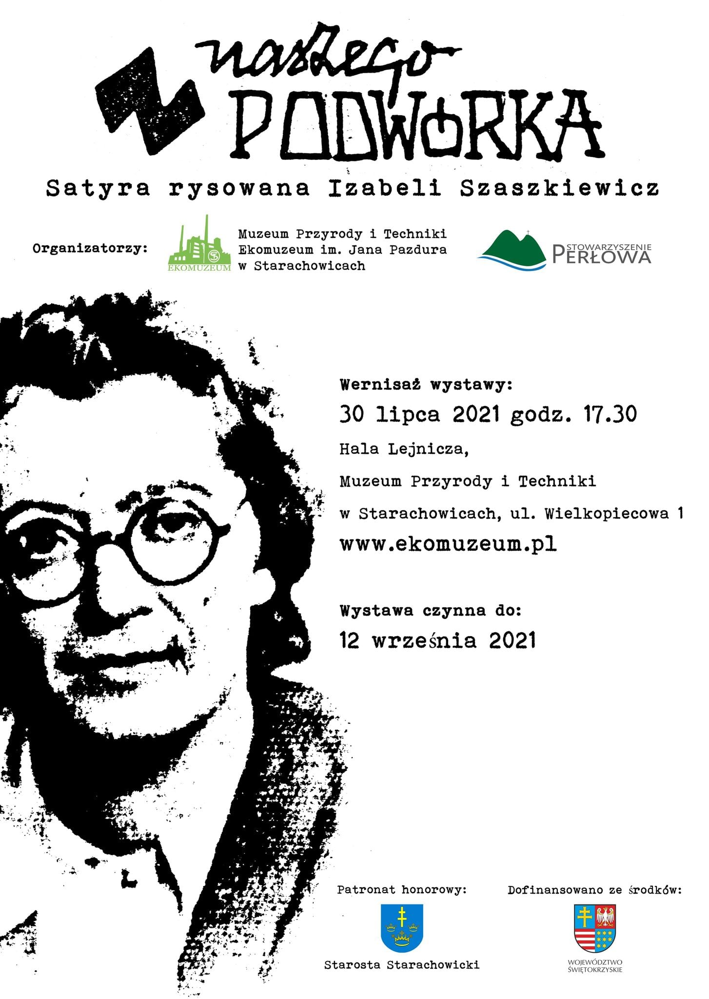 Plakat informujący o wystawie Izabli Szyszkiewicz " Nasze Podwórko"