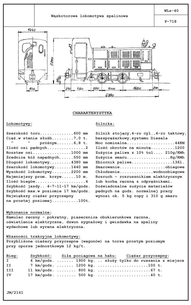 Specyfikacja techniczna lokomotywy spalinowej wąskotorowej WLs40/50